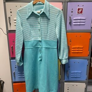 Vintage Stylish Teal Button-Up Dress, 14